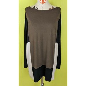 J Jill Womens M Colorblock Knit Stretch Tunic Sweater Brown Tan Black Classy Top